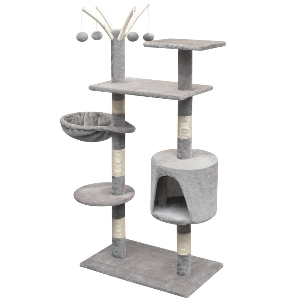 Grey Cat Tree with Sisal Scratching Posts — 125cm | Multi-Level Cat Tower