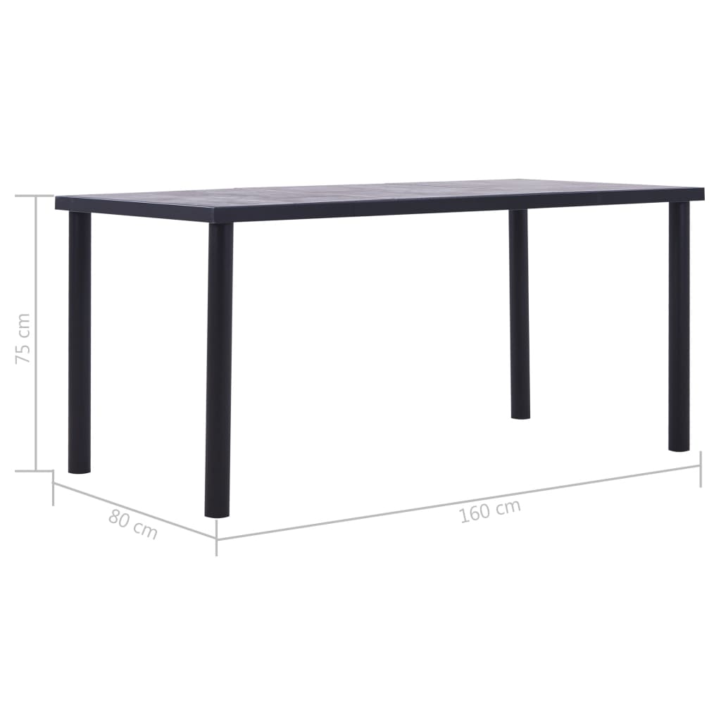 Black & Concrete Grey Dining Table — 160cm | Contemporary MDF Design