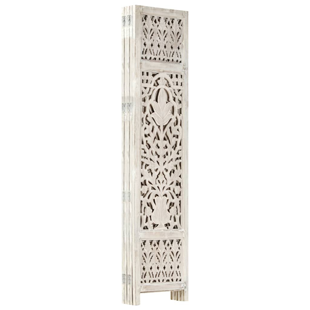 Handcarved 5-Panel Room Divider — Solid Mango Wood | 200x165cm White