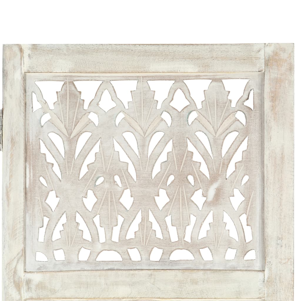 Handcarved 5-Panel Room Divider — Solid Mango Wood | 200x165cm White