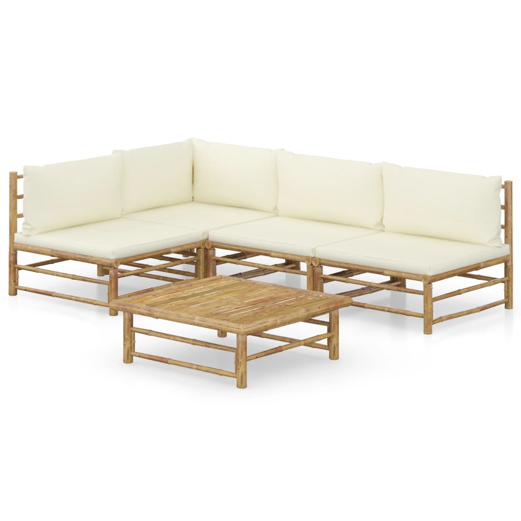 5-Piece Bamboo Outdoor Lounge Set — Cream Cushions | Sustainable Garden Furniture