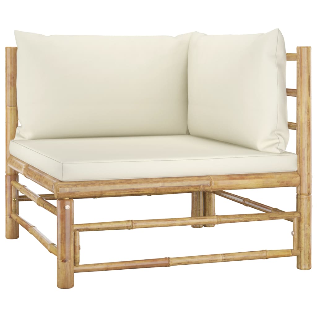 5-Piece Bamboo Garden Lounge Set — Cream White Cushions | Outdoor Furniture