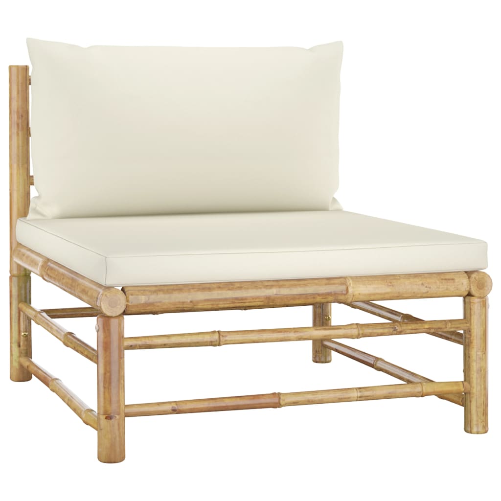 5-Piece Bamboo Garden Lounge Set — Cream White Cushions | Outdoor Furniture