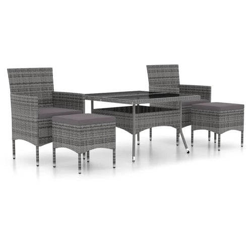 5-Piece Grey Poly Rattan & Tempered Glass Outdoor Dining Set | Patio Furniture