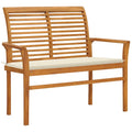 Solid Teak Wood Garden Bench — 112cm with Cream Cushion | Outdoor Seating