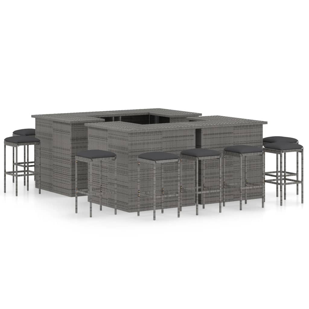 16-Piece Grey Poly Rattan Garden Bar Set with Cushions | Outdoor Entertaining