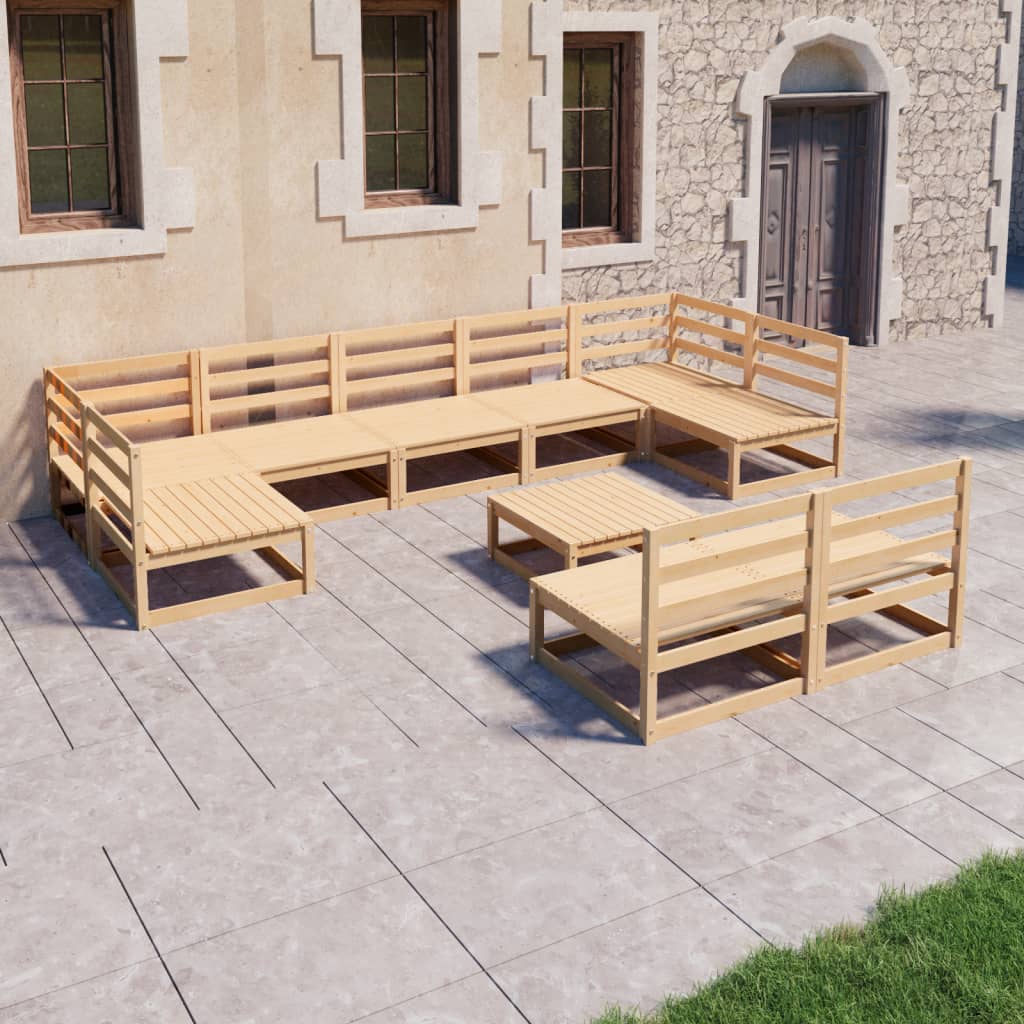 10-Piece Solid Pinewood Garden Lounge Set | Complete Outdoor Living