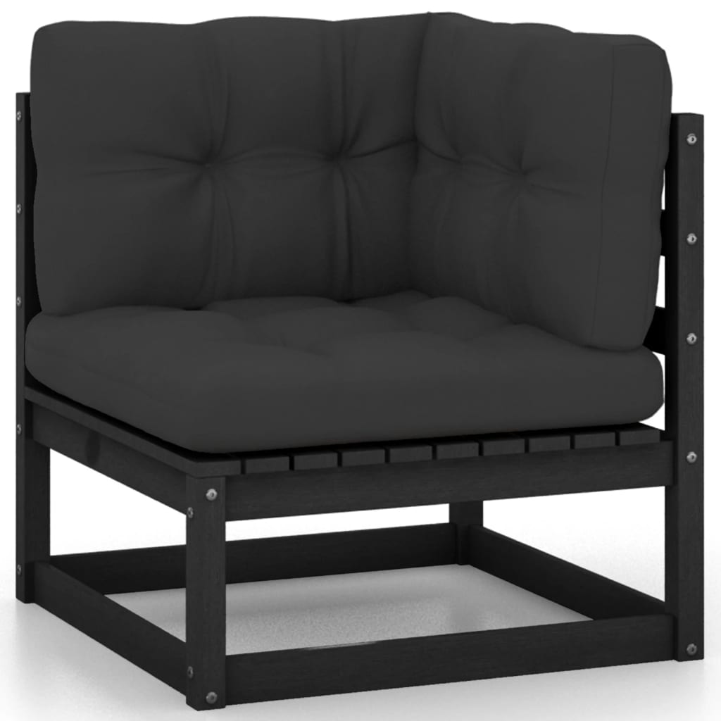 7-Piece Garden Lounge Set with Cushions | Black Solid Pinewood | Outdoor Furniture