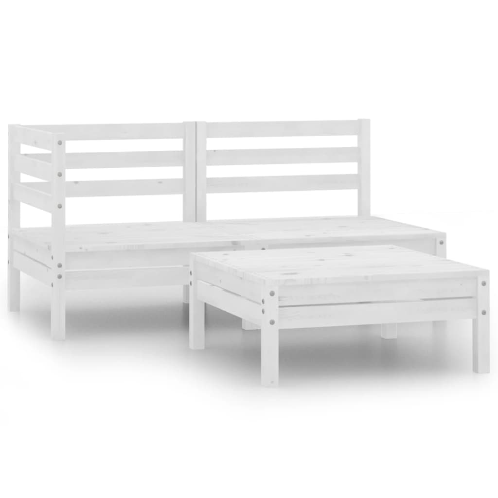 3-Piece Solid Pinewood Garden Lounge Set — White | Outdoor Furniture
