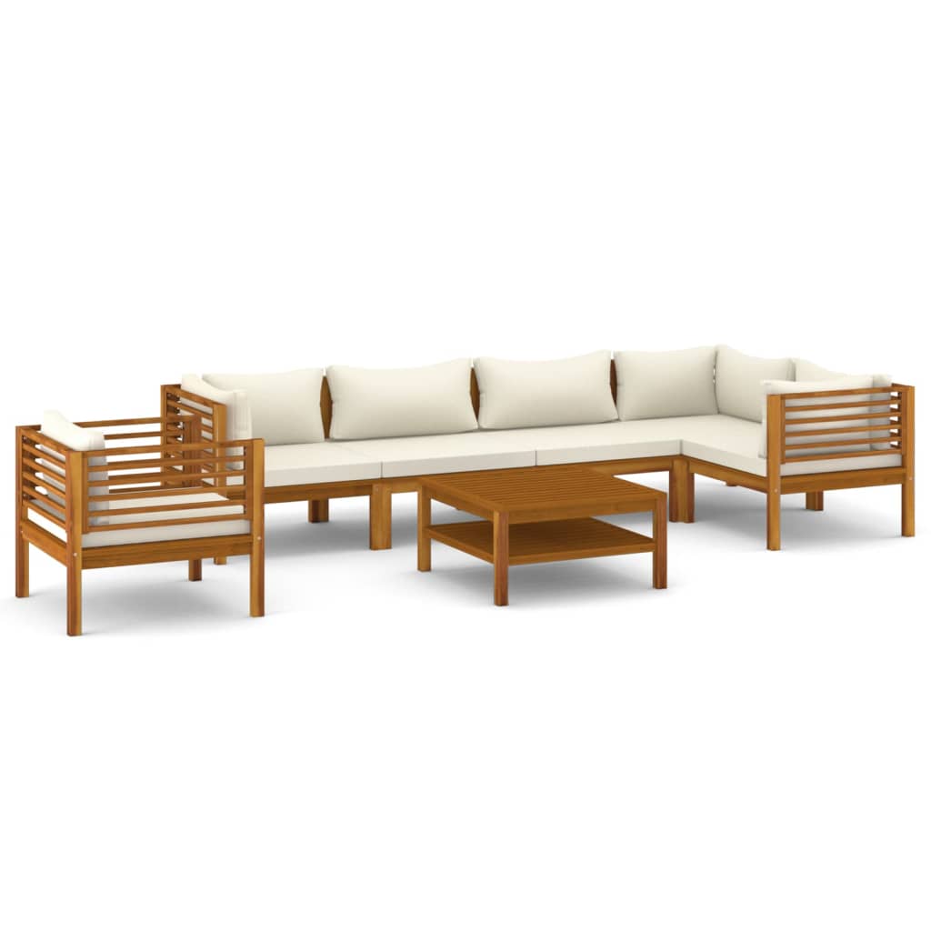 7-Piece Solid Acacia Wood Garden Lounge Set with Cream Cushions