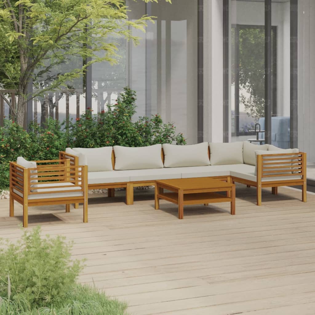 7-Piece Solid Acacia Wood Garden Lounge Set with Cream Cushions