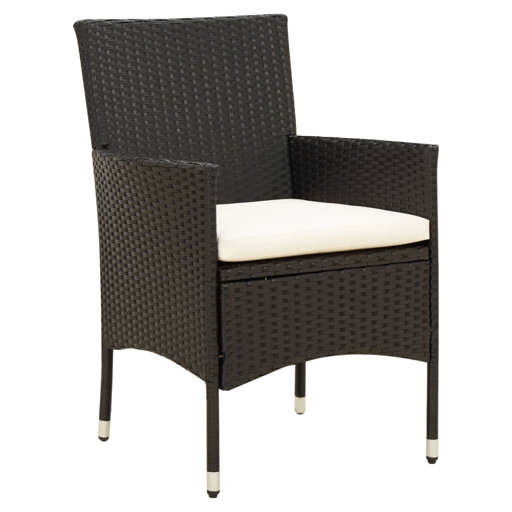 7-Piece Black Poly Rattan Outdoor Dining Set with Cushions | Table & 6 Chairs