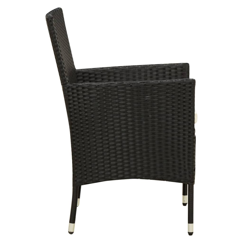 7-Piece Black Poly Rattan Outdoor Dining Set with Cushions | Table & 6 Chairs