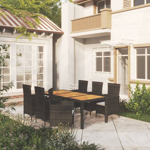 7-Piece Black Poly Rattan Outdoor Dining Set with Cushions | Table & 6 Chairs