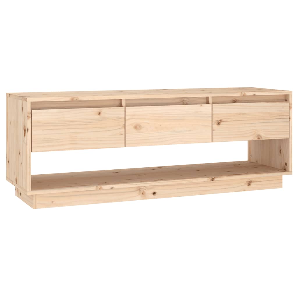 Solid Pine Wood TV Cabinet — 110cm | Natural Timber Entertainment Unit