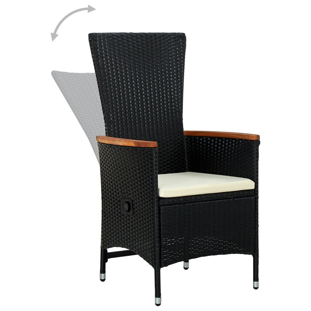 3-Piece Black Garden Dining Set with Cushions | Outdoor Table & Chairs