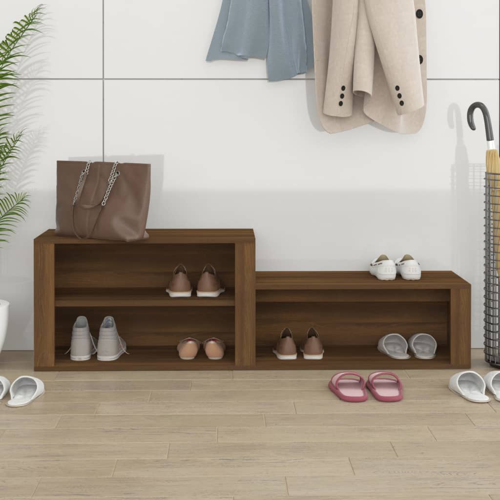 Brown Oak Shoe Cabinet — 150cm Wide | Hallway Storage Cupboard