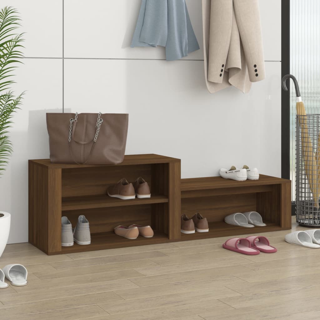 Brown Oak Shoe Cabinet — 150cm | Engineered Wood Hallway Storage