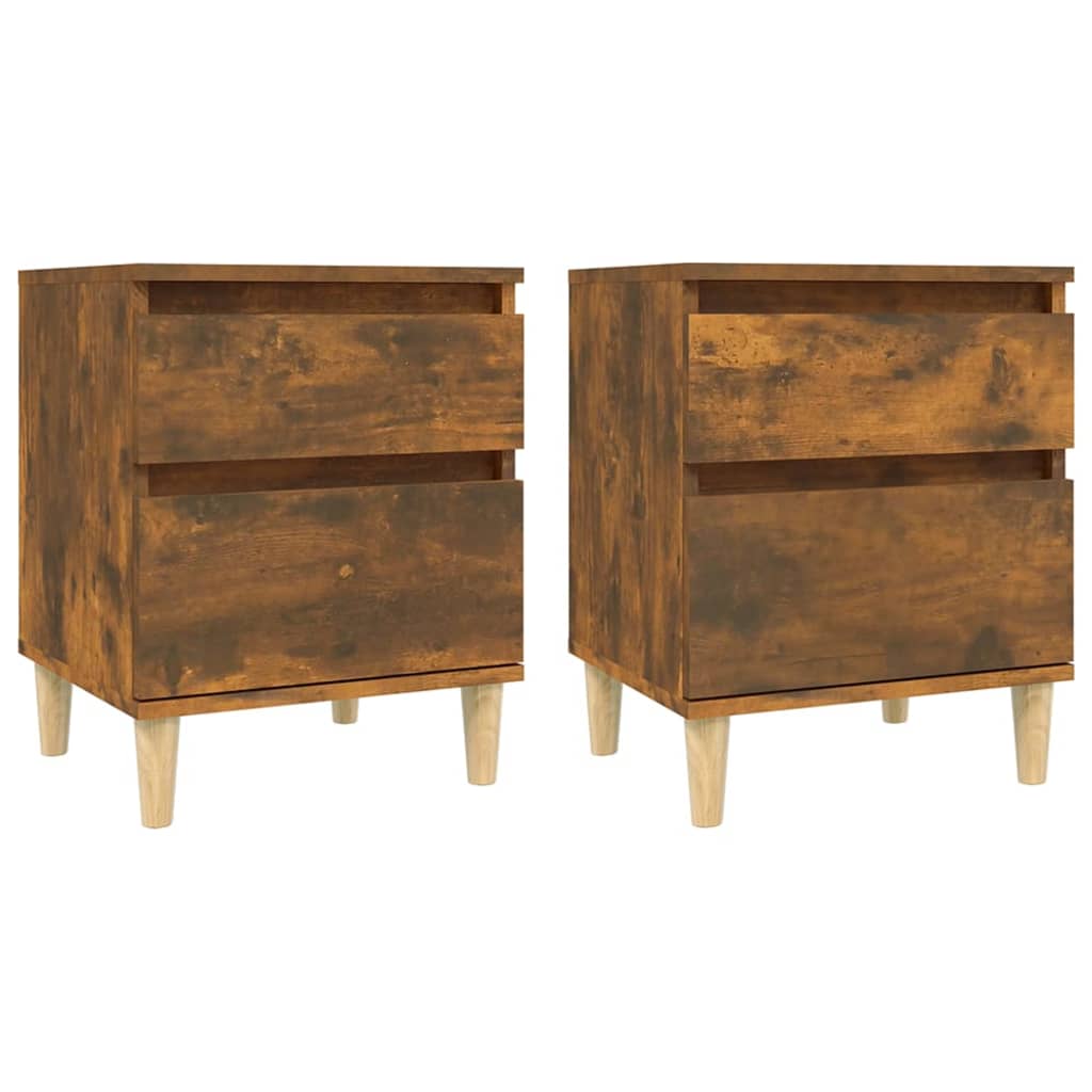 Modern Smoked Oak Bedside Cabinets - Set of 2 Storage Nightstands