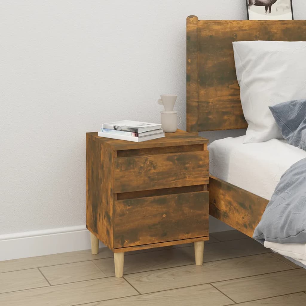 Smoked Oak Bedside Cabinets — Set of 2 | 40x35x50cm Compact Nightstands