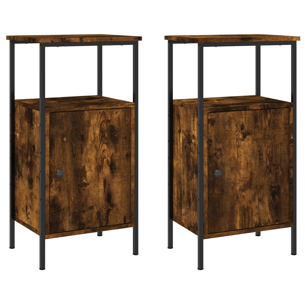 Tall Smoked Oak Bedside Cabinets — Set of 2 | 41x31x80cm Bedroom Storage