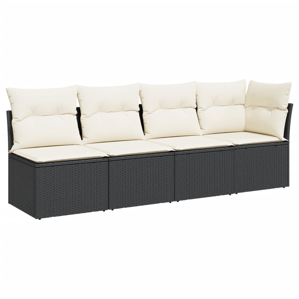 4-Seater Black Poly Rattan Garden Sofa with Cushions | Outdoor Lounge