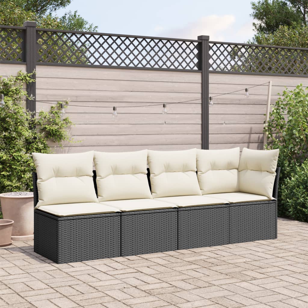 4-Seater Black Poly Rattan Garden Sofa — Premium Outdoor Lounge with Cushions