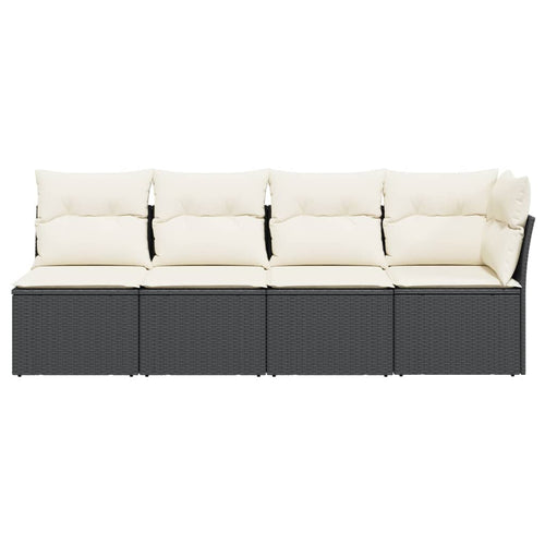 4-Seater Black Poly Rattan Garden Sofa — Premium Outdoor Lounge with Cushions