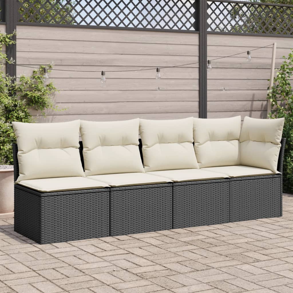 4-Seater Black Poly Rattan Garden Sofa with Cushions | Outdoor Lounge
