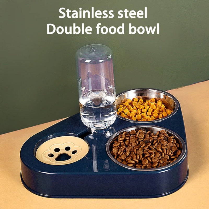 Premium 3-in-1 Pet Feeding Station | 500ML Stainless Steel Dog & Cat Bowl Set