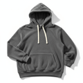 Cozy Fleece Hoodie - Pullover Sweatshirt in gray color with adjustable drawstring hood and kangaroo pocket.
