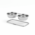 Elevated Pet Food Bowl Set - Stainless Steel with raised design and two bowls for food and water.