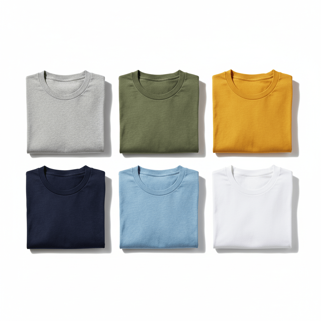 Classic Cotton T-Shirt - Unisex Crew Neck in various colors stacked neatly.